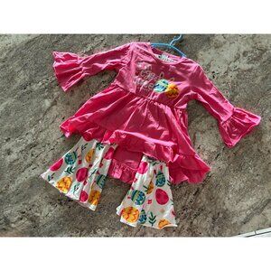 Adorable Easter Egg Printed Toddler Dress With Matching Pants Set